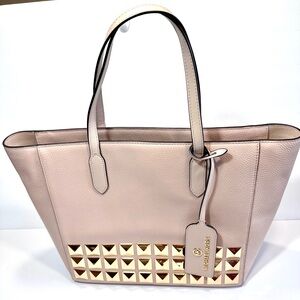 Michael Kors Sinclair Tote Bag Soft Pink Leather Key Holder Studded Handle Charm